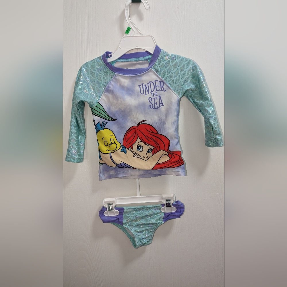 Disney Little Mermaid toddler 2 piece bathing suit - long sleeves - 12 months